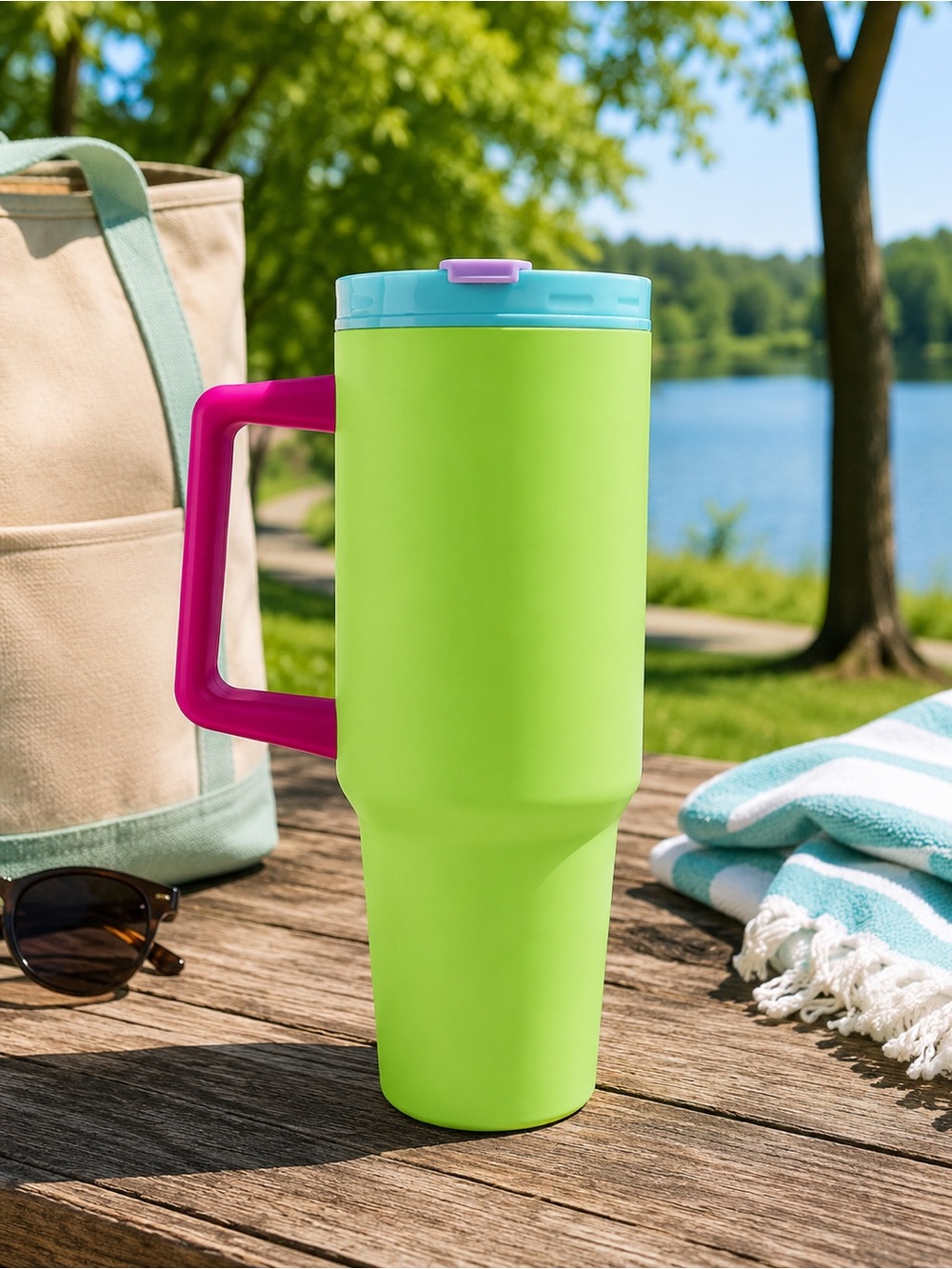 40 oz Insulated Travel Tumbler with Handle Baja Mix Green